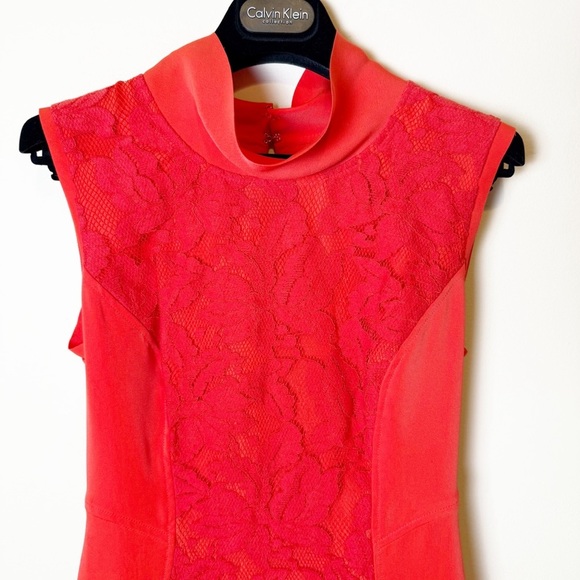 Reiss Lace Fit Red Orange Cocktail Dress Size 2 - Picture 2 of 12
